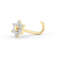 14K Flower Cubic Zirconia Curved Nose Ring - 20G