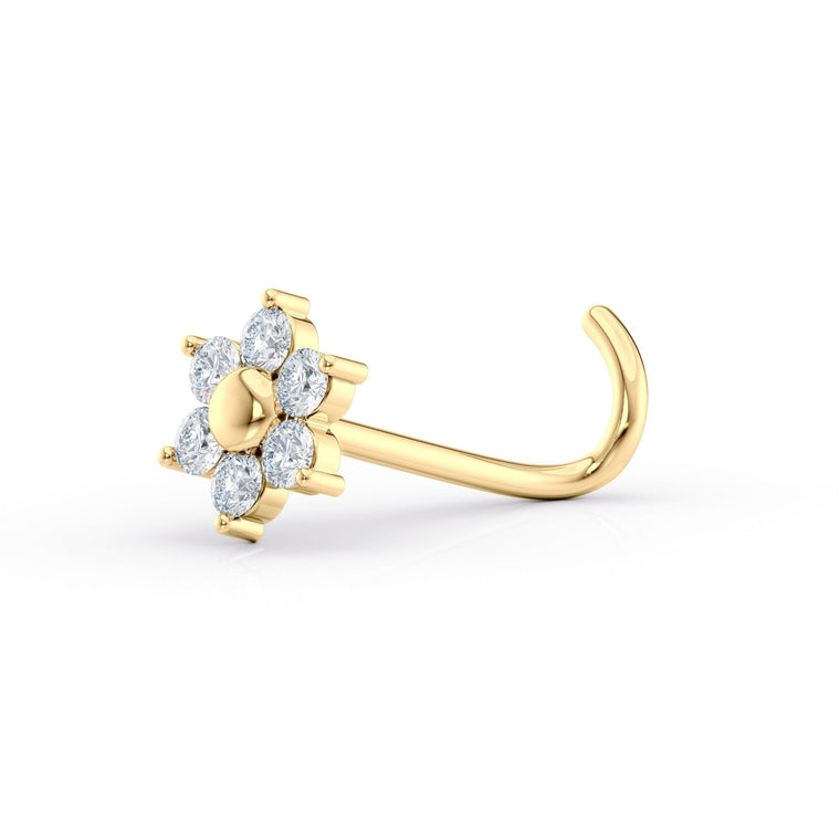 14K Flower Cubic Zirconia Curved Nose Ring - 20G