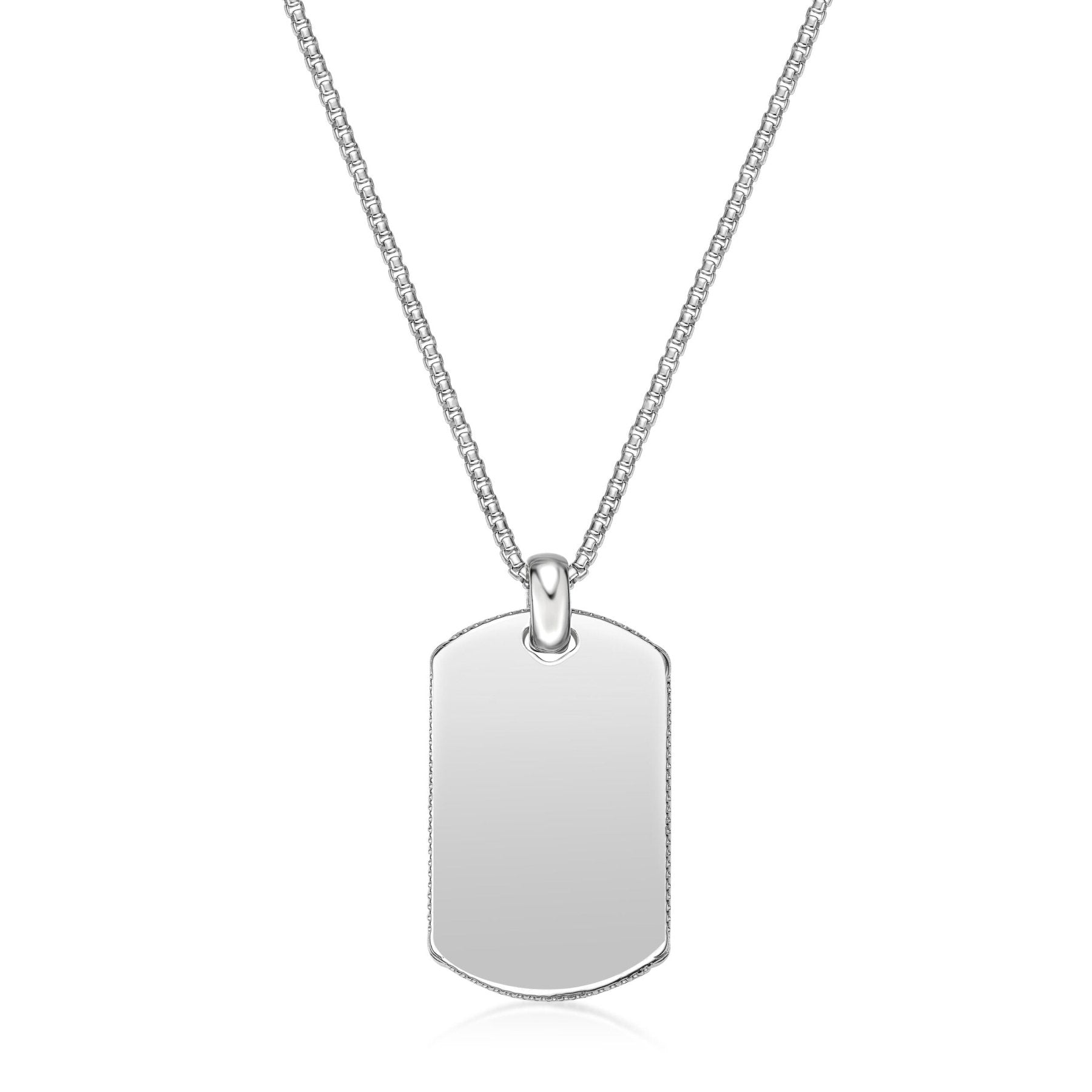 Men’s Black Agate Dog Tag Pendant in Stainless Steel