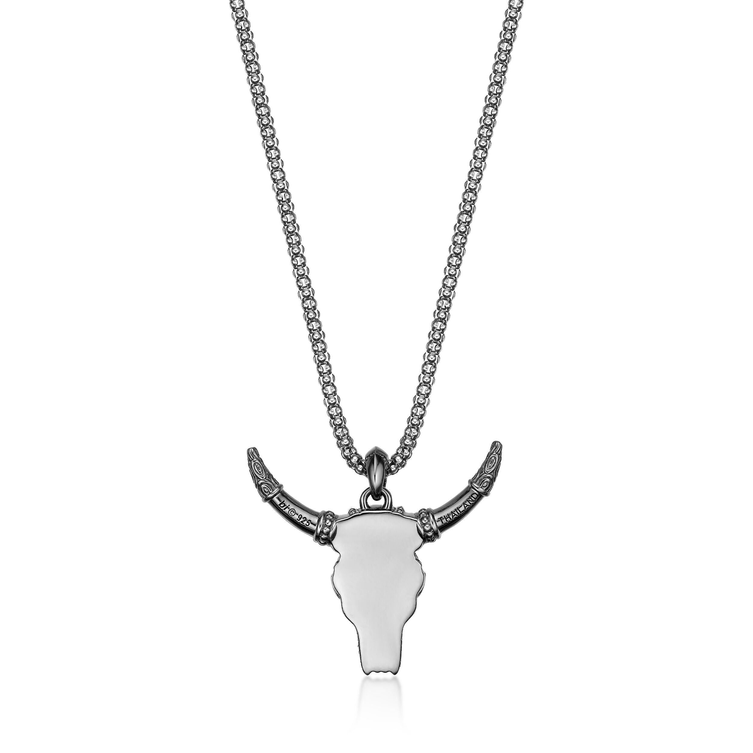 Men's Bull Pendant with Black Spinel in in Oxidized Sterling Silver