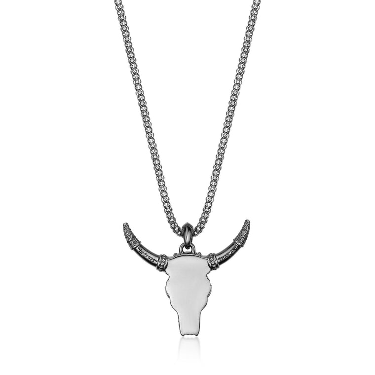 Men's Bull Pendant with Black Spinel in in Oxidized Sterling Silver