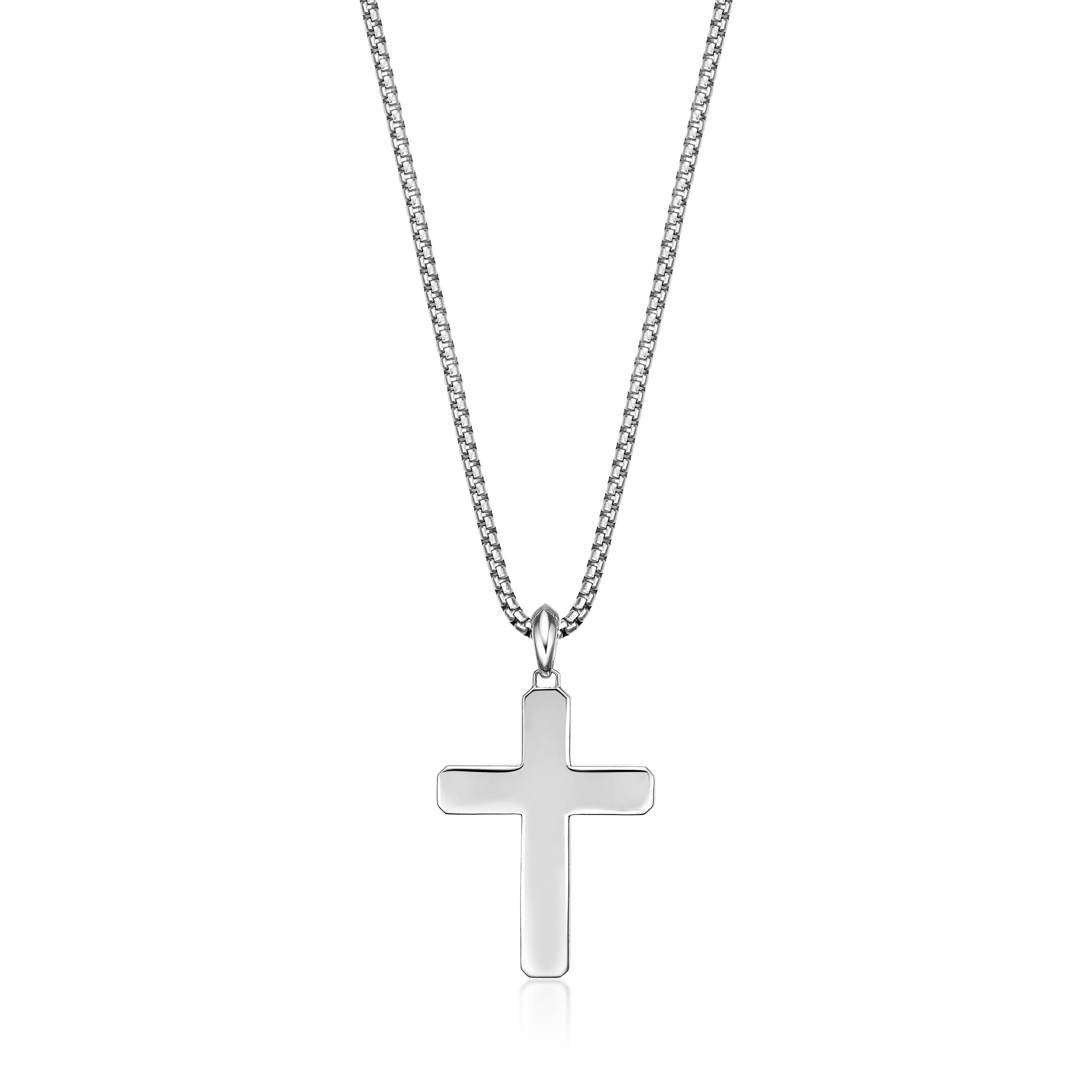 Men's Black Spinel Cross Pendant in Sterling Silver