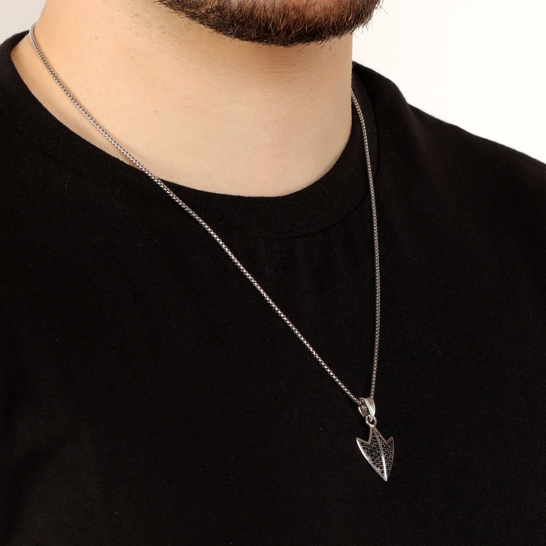 Men’s Arrowhead Pendant with Black Spinel in Sterling Silver