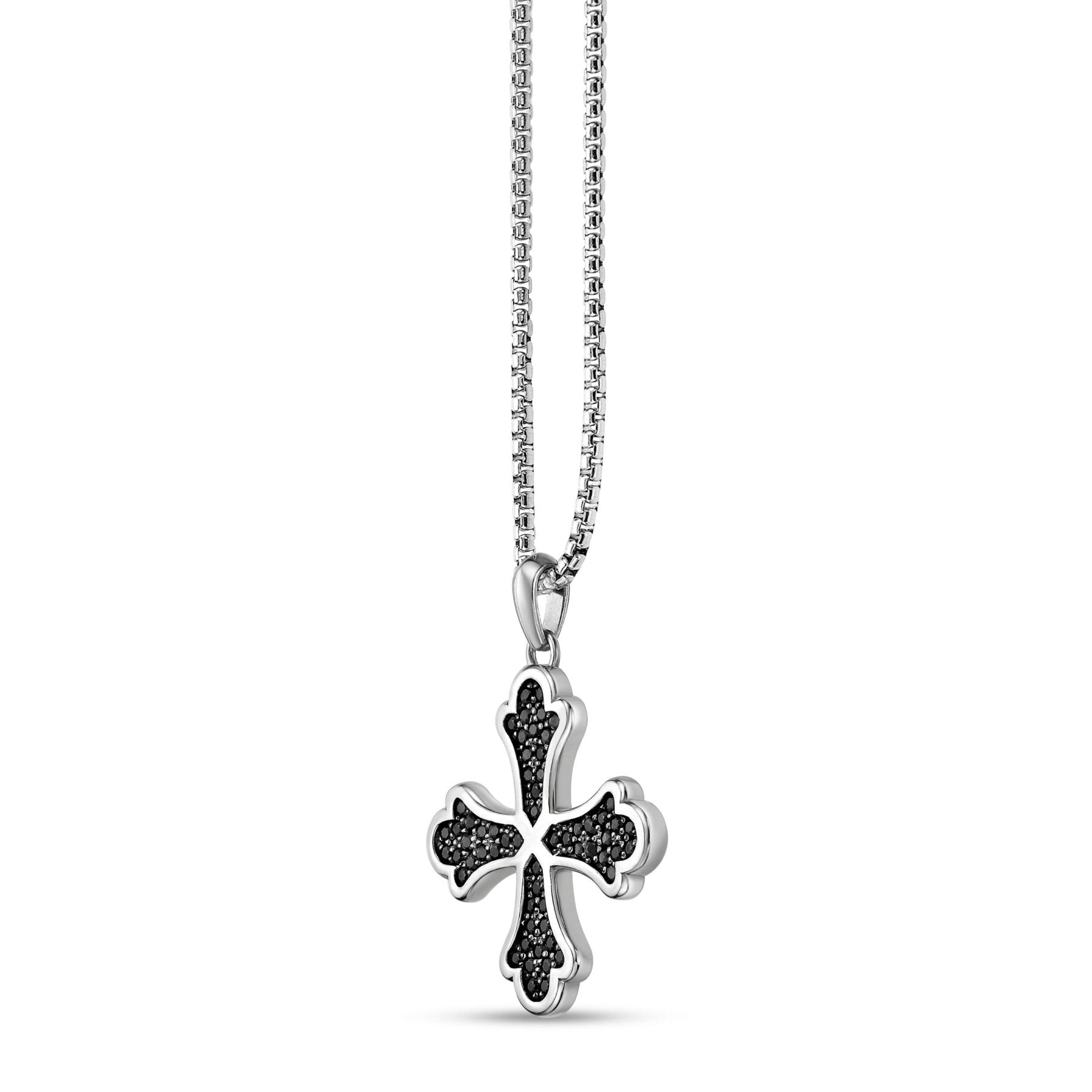 Men's Black Spinel Cross Pendant in Sterling Silver