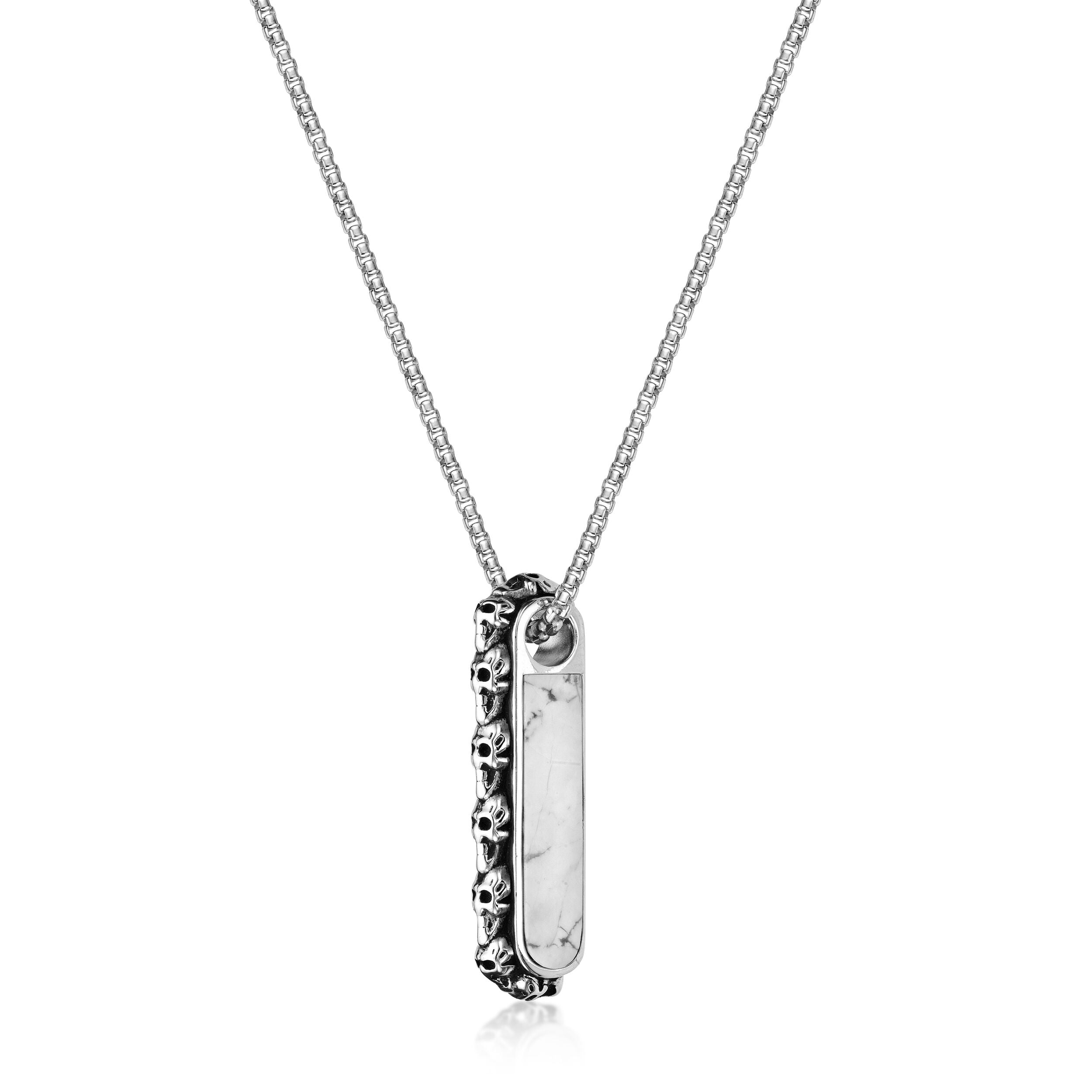 Men's Skull Pendant with Howlite Accent in Sterling Silver