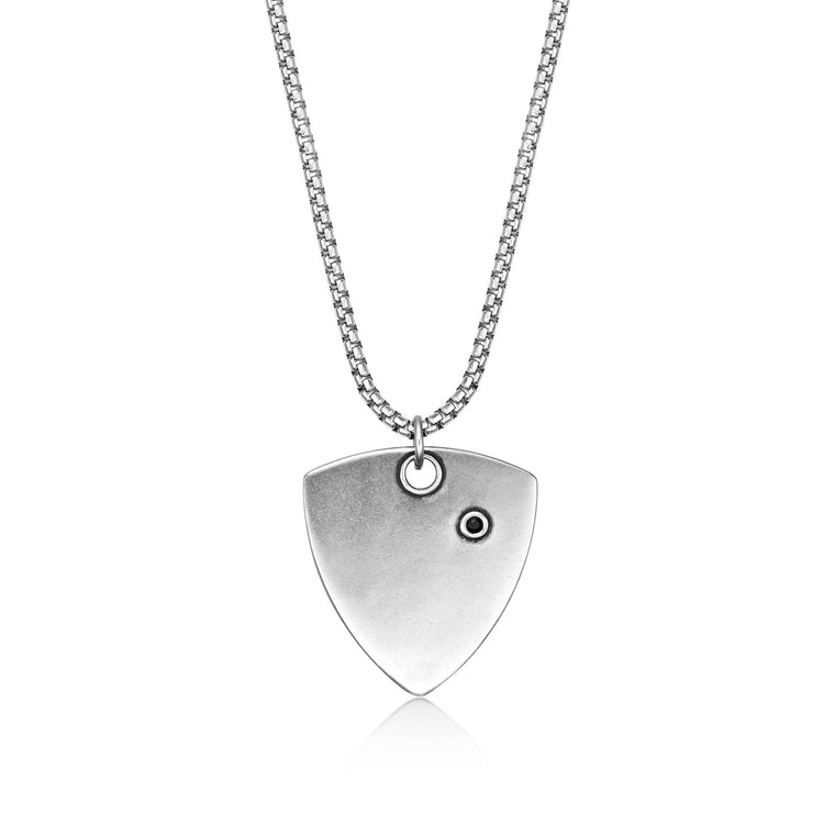 Men's Black Spinel Eagle Shield Pendant in Sterling Silver