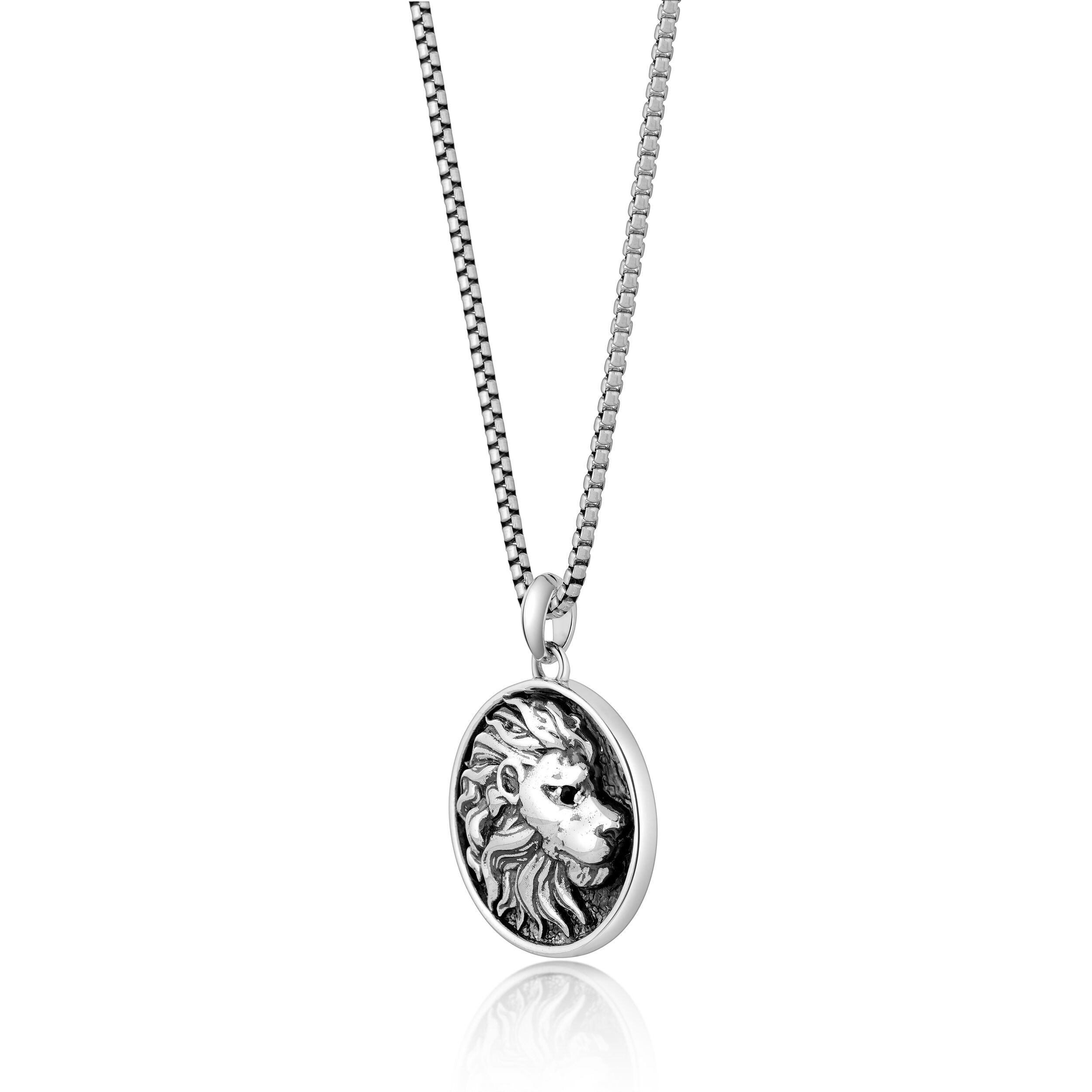 Black Spinel Lion's Head Medallion Pendant in 925 Sterling Silver
