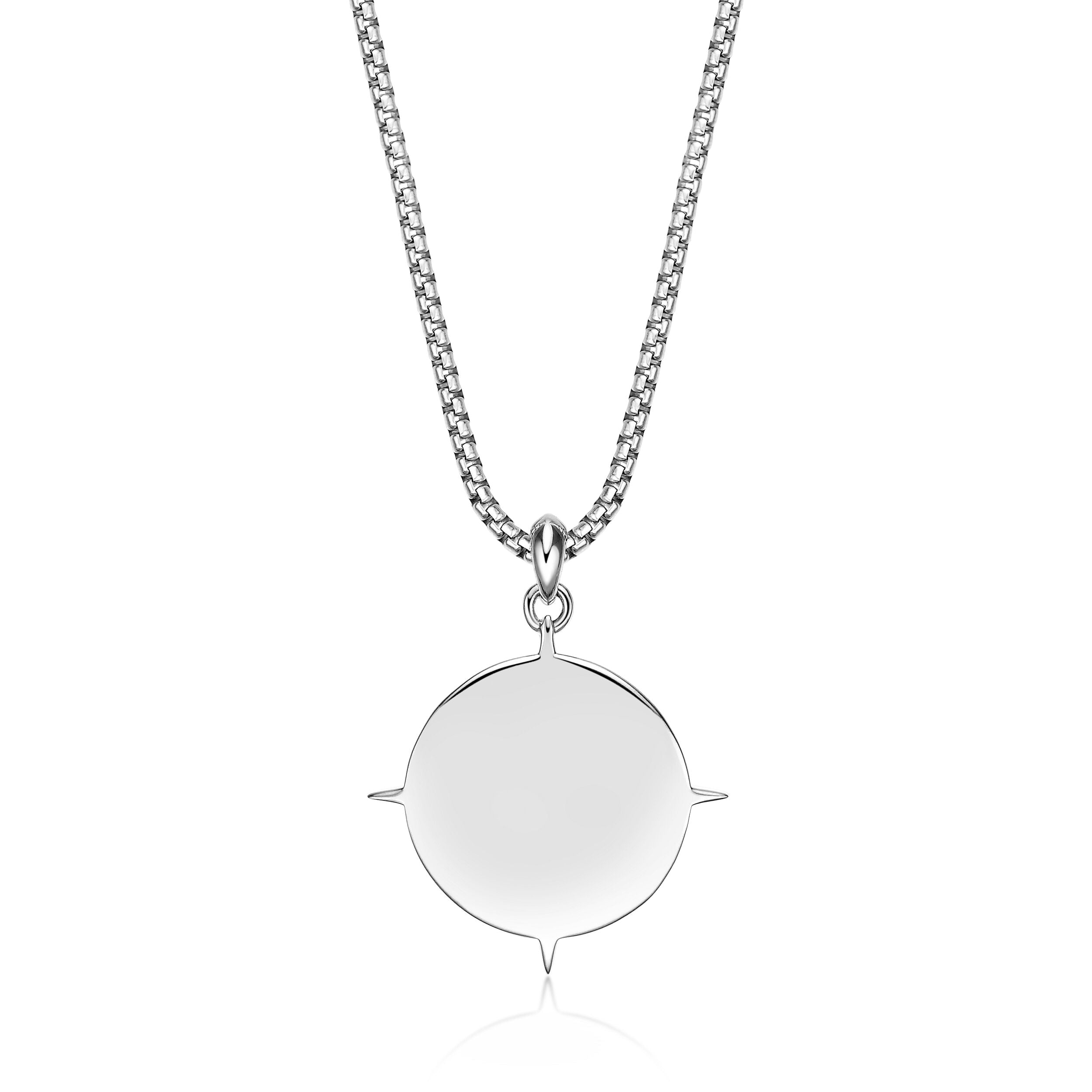 Men's Black Spinel Compass Pendant in Sterling Silver