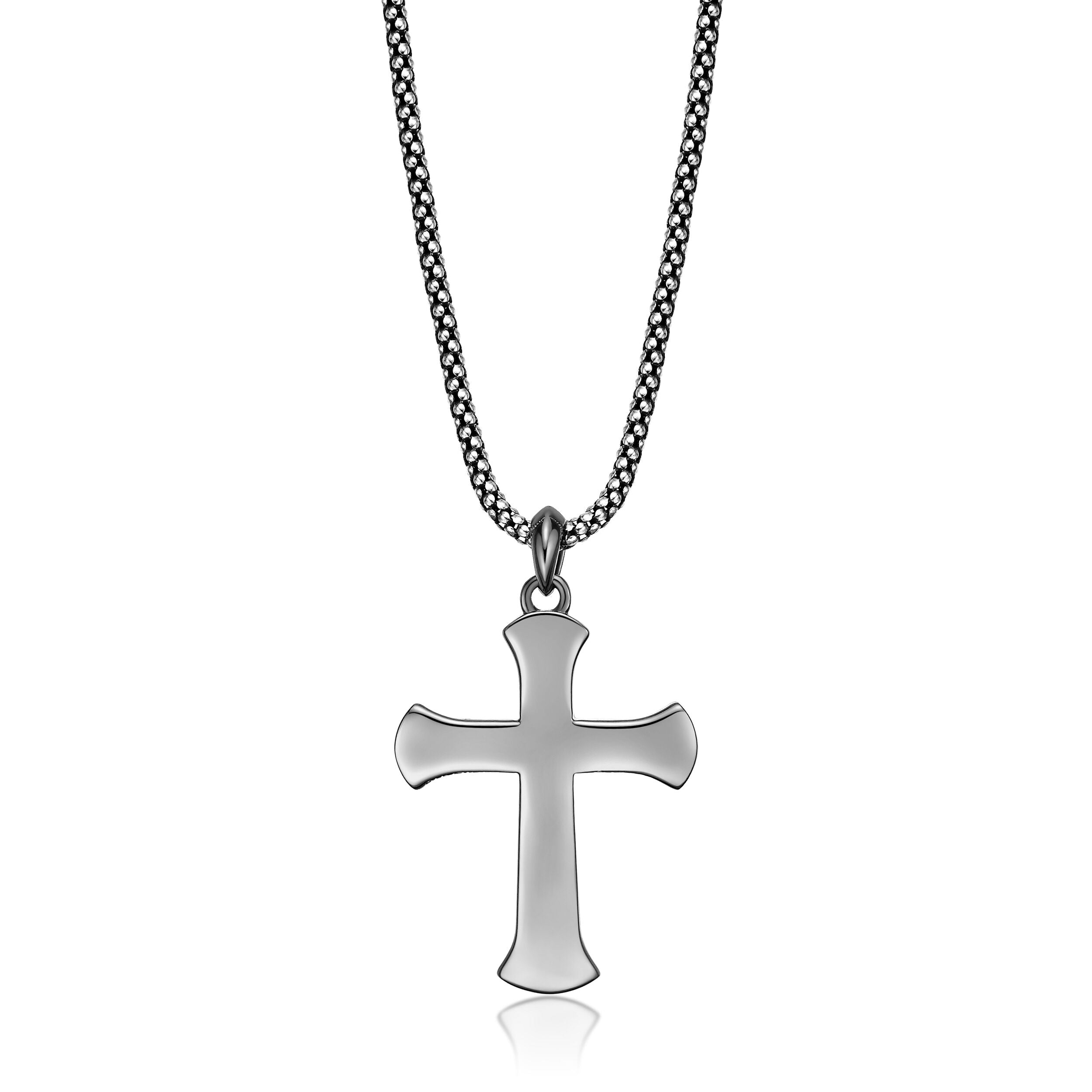 Men's Black Spinel Cross Pendant in Sterling Silver