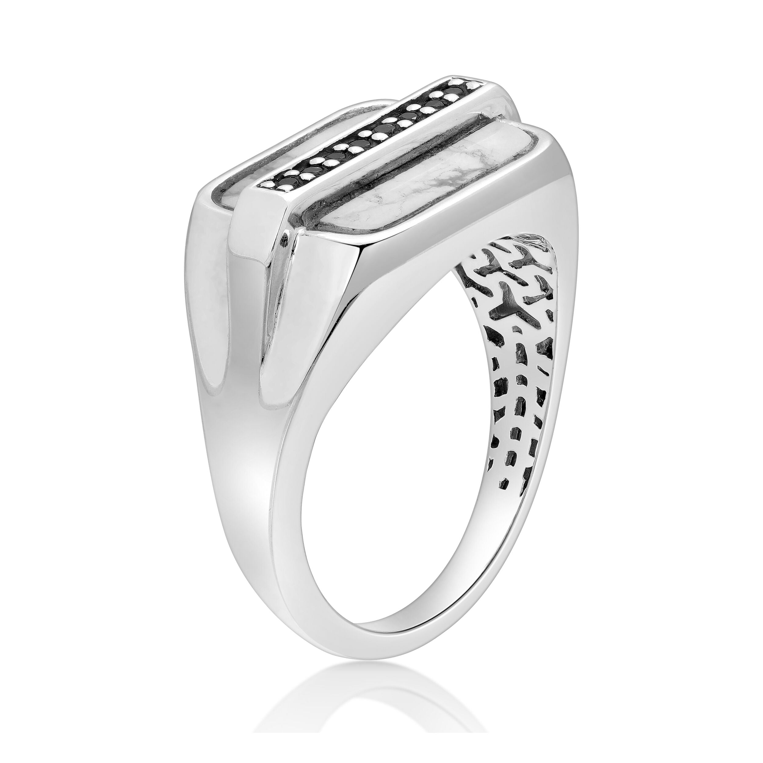 Men's Howlite and Black Spinel Ring in Sterling Silver