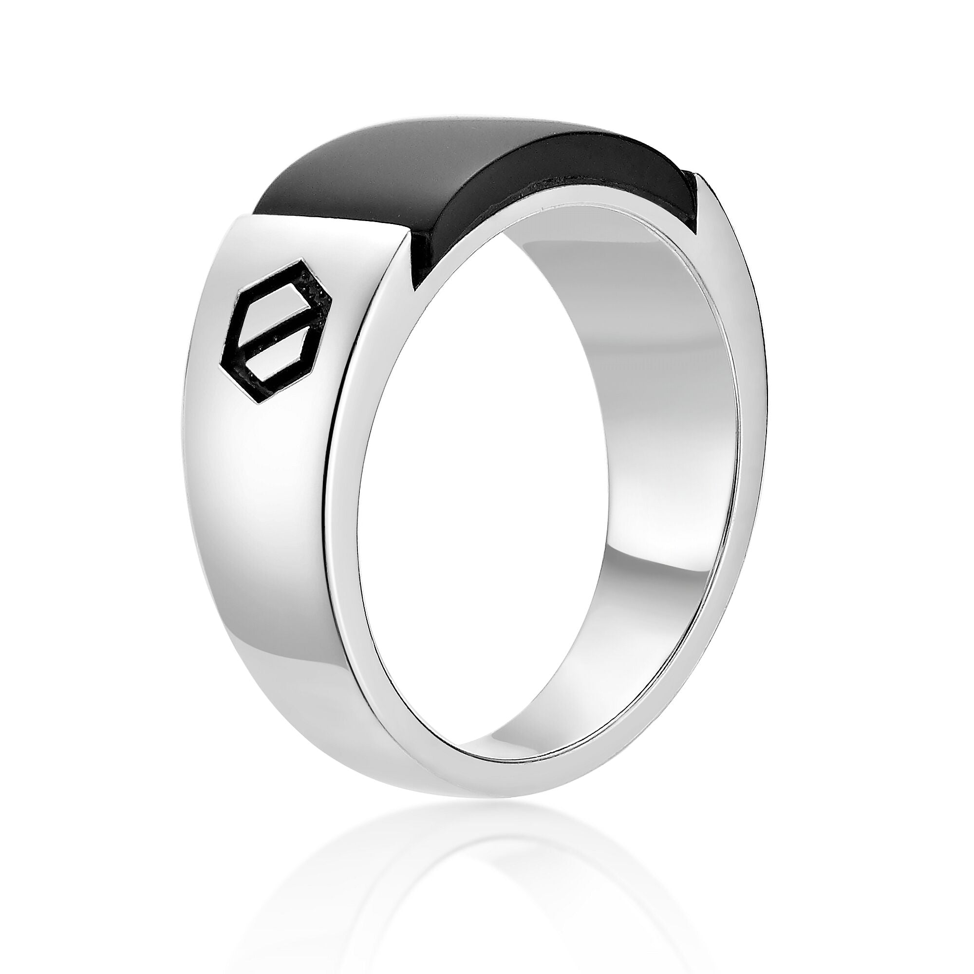 Men's Black Onyx Geometric Ring in Sterling Silver