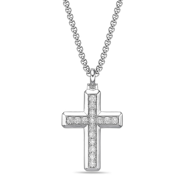 Domed Beveled Pendant in Sterling Silver