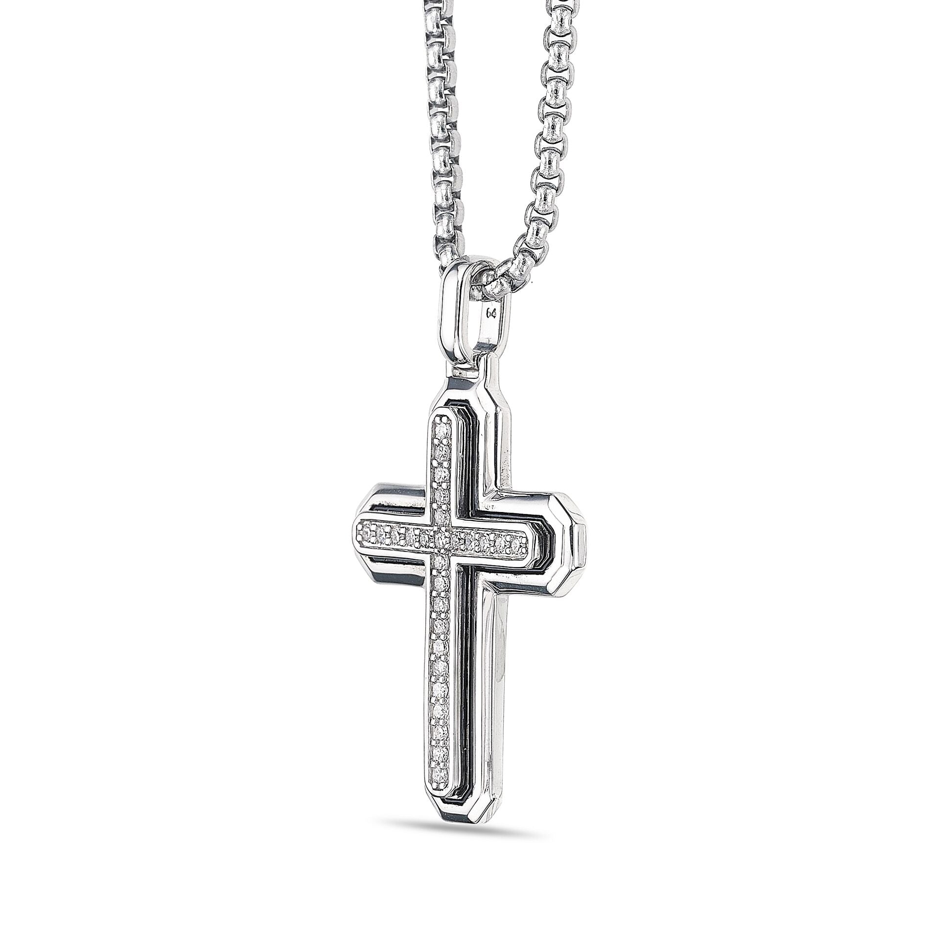 Men's Lab Grown Diamond Cross Pendant in Sterling Silver (1/2 ct. tw.)