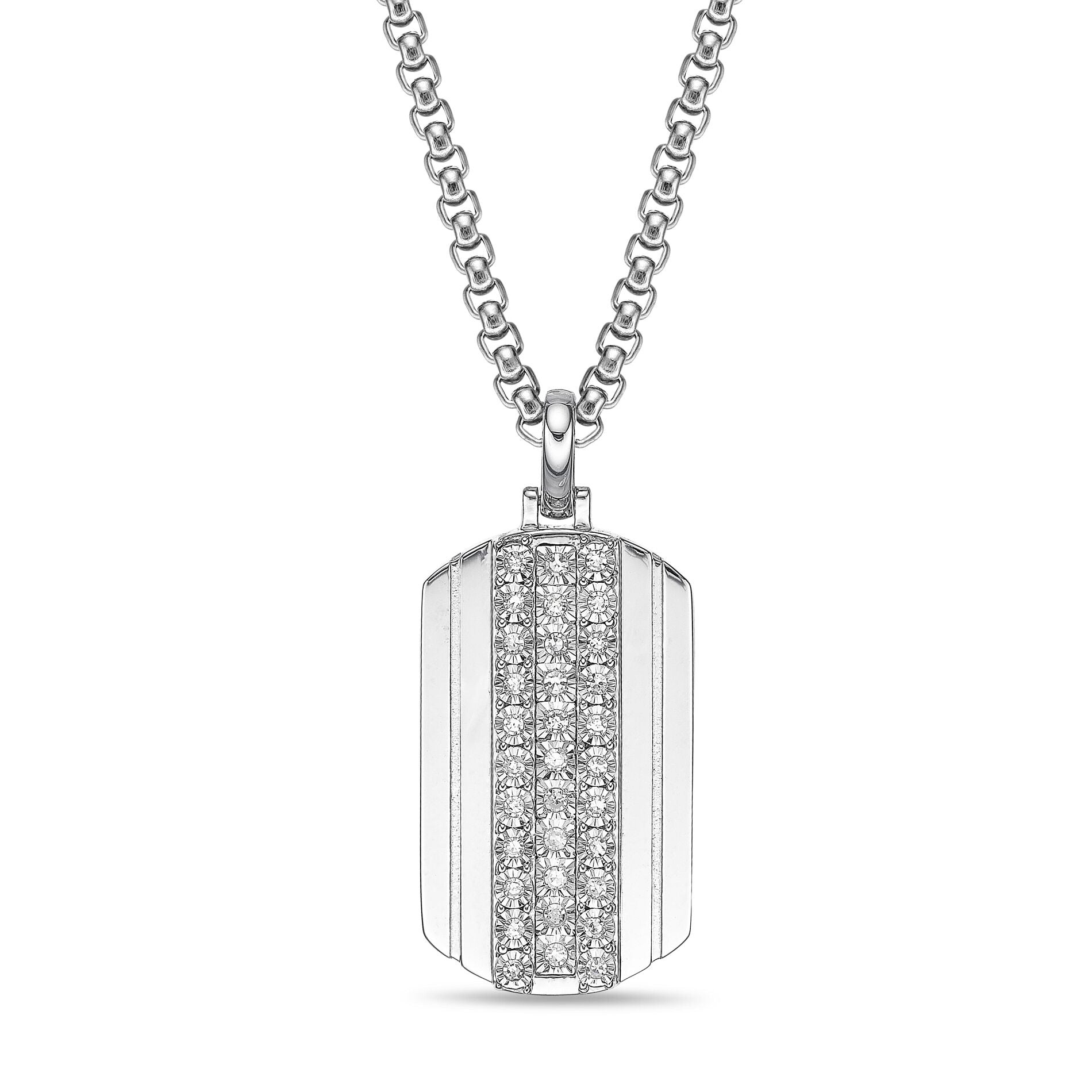 Men's Lab Grown Diamond Dog Tag Pendant in Sterling Silver (1/3 ct. tw.)