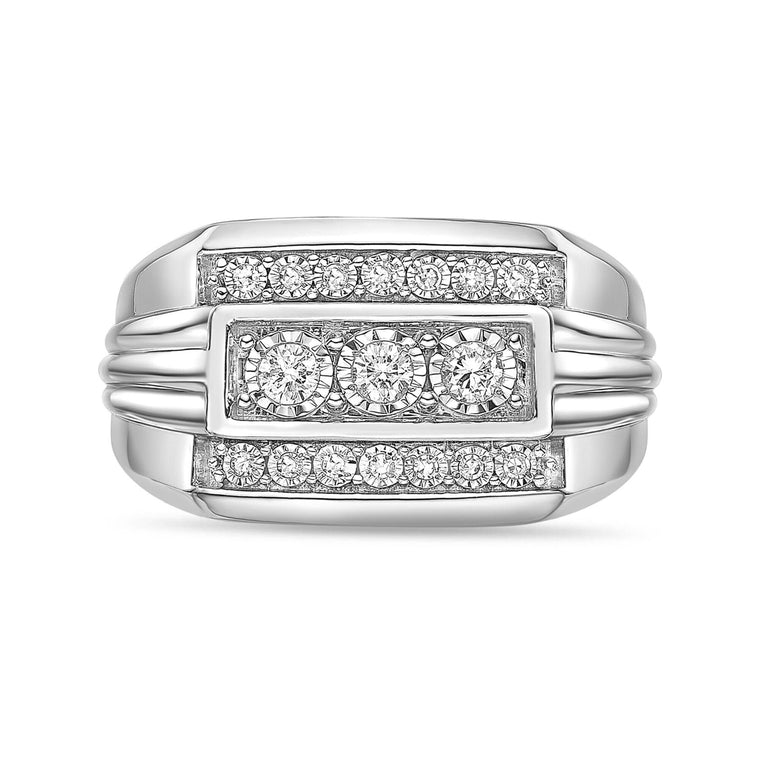 Men's Three-Row Lab Grown Diamond Band in Sterling Silver (1/4 ct. tw.)