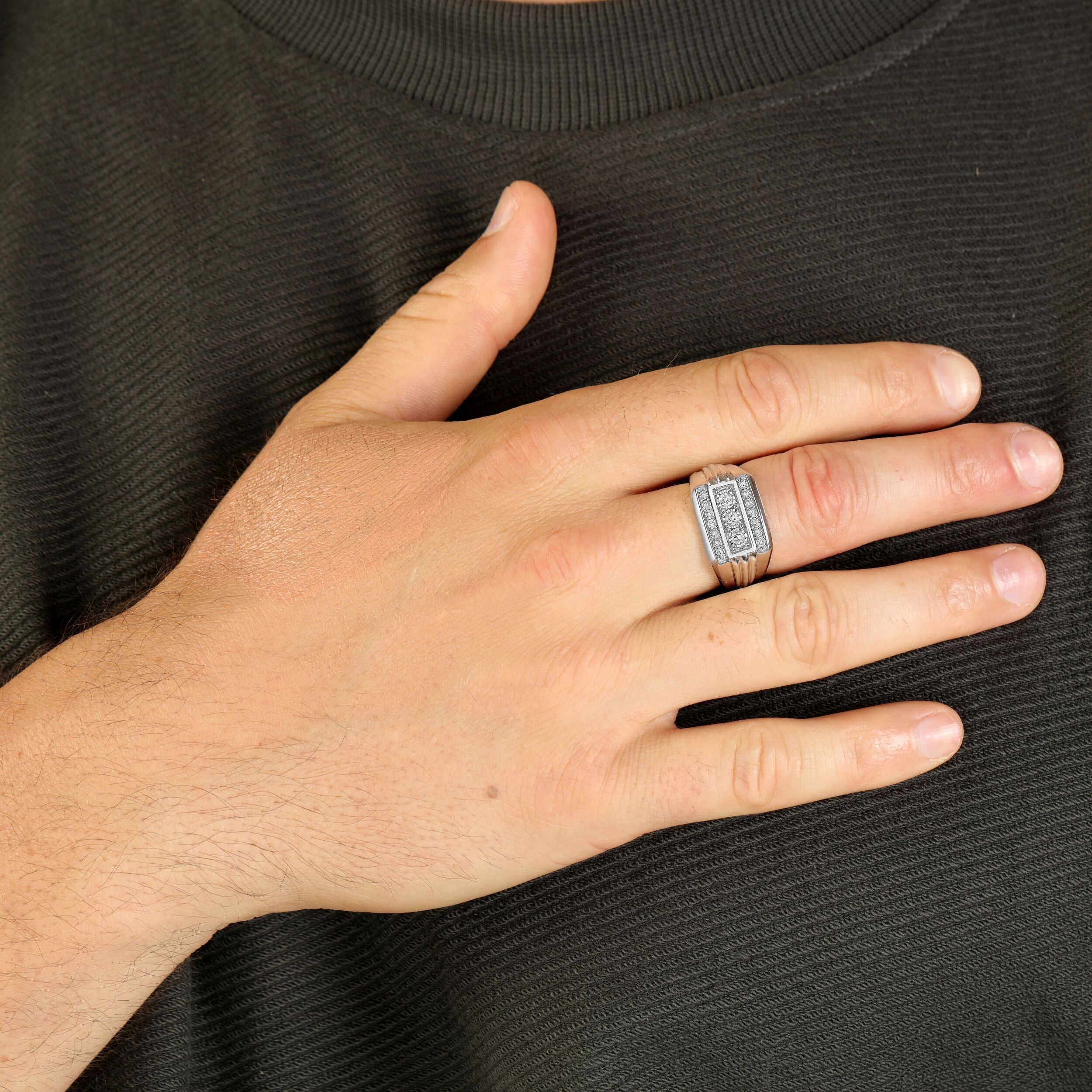 Men's Three-Row Lab Grown Diamond Band in Sterling Silver (1/4 ct. tw.)