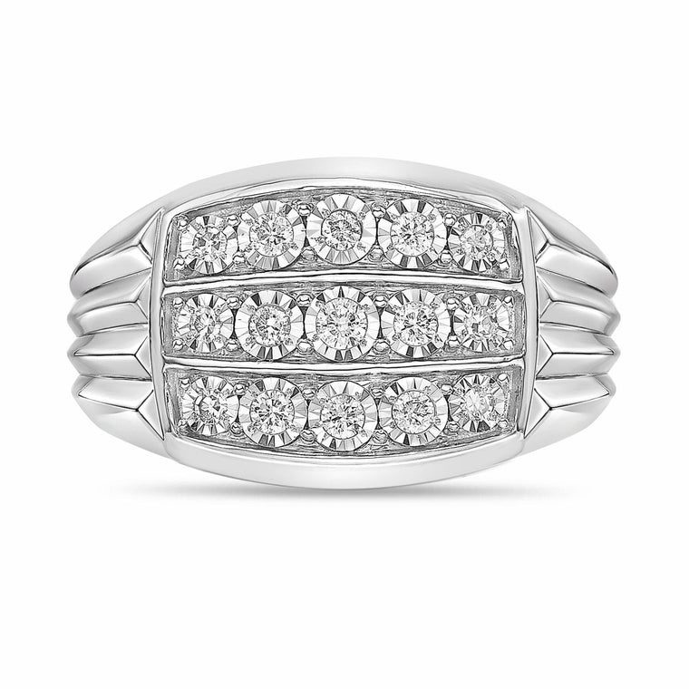 Men's Three-Row Lab Grown Diamond Statement Ring in Sterling Silver (1/3 ct. tw.)
