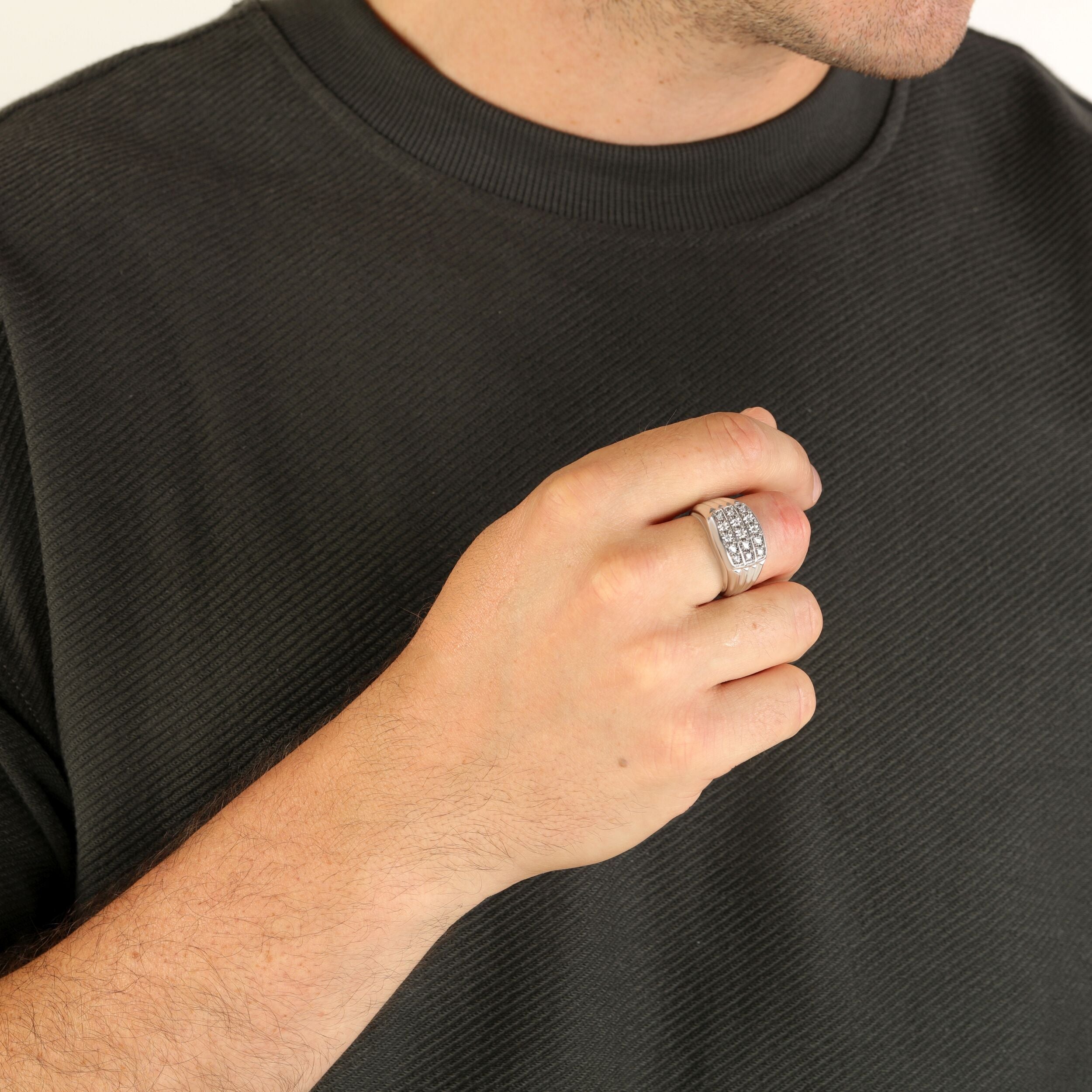 Men's Three-Row Lab Grown Diamond Statement Ring in Sterling Silver (1/3 ct. tw.)