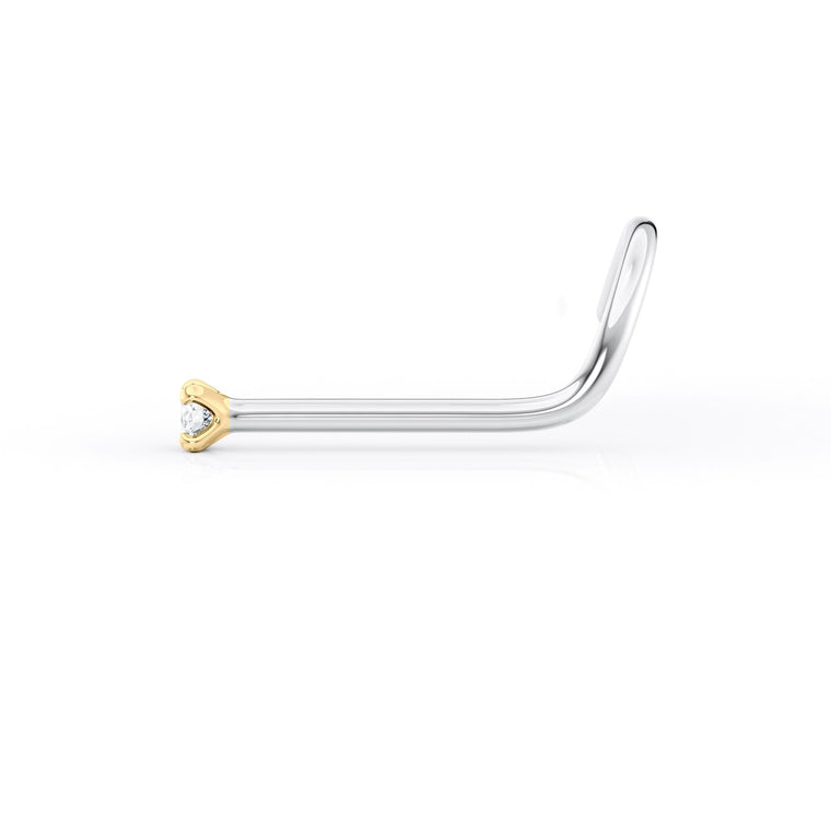 Titanium Cubic Zirconia Curved Nose Ring with 14K Gold - 20G