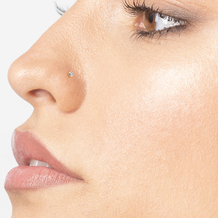 Titanium White Crystal Curved Nose Ring with 14K Gold - 20G