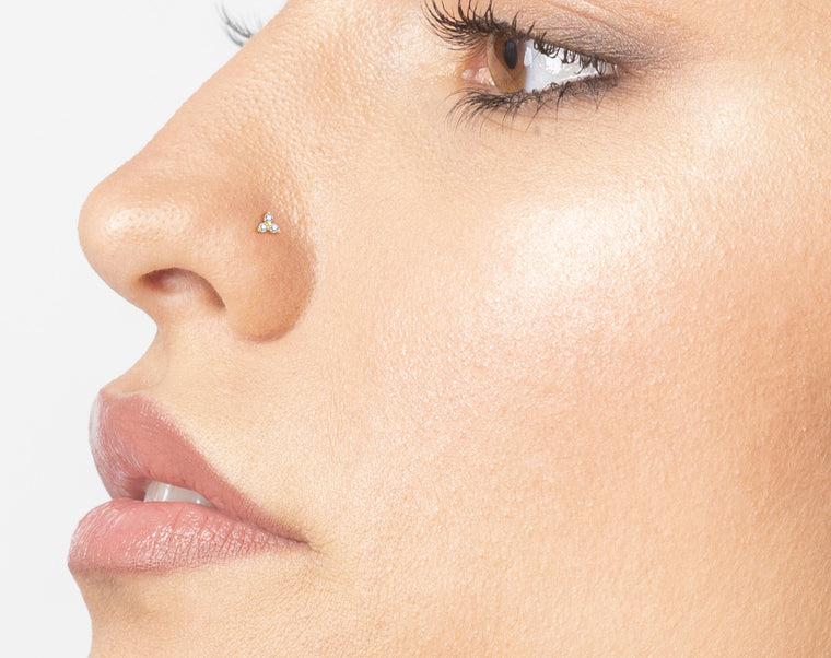 Titanium Cubic Zirconioa Triangle Curved Nose Ring with 14K Gold - 20G