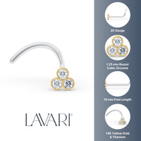 Titanim Clover Cubic Zirconia Curved Nose Ring with 14K Gold - 20G