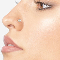 Titanim Flower Cubic Zirconia Curved Nose Ring with 14K Gold - 20G