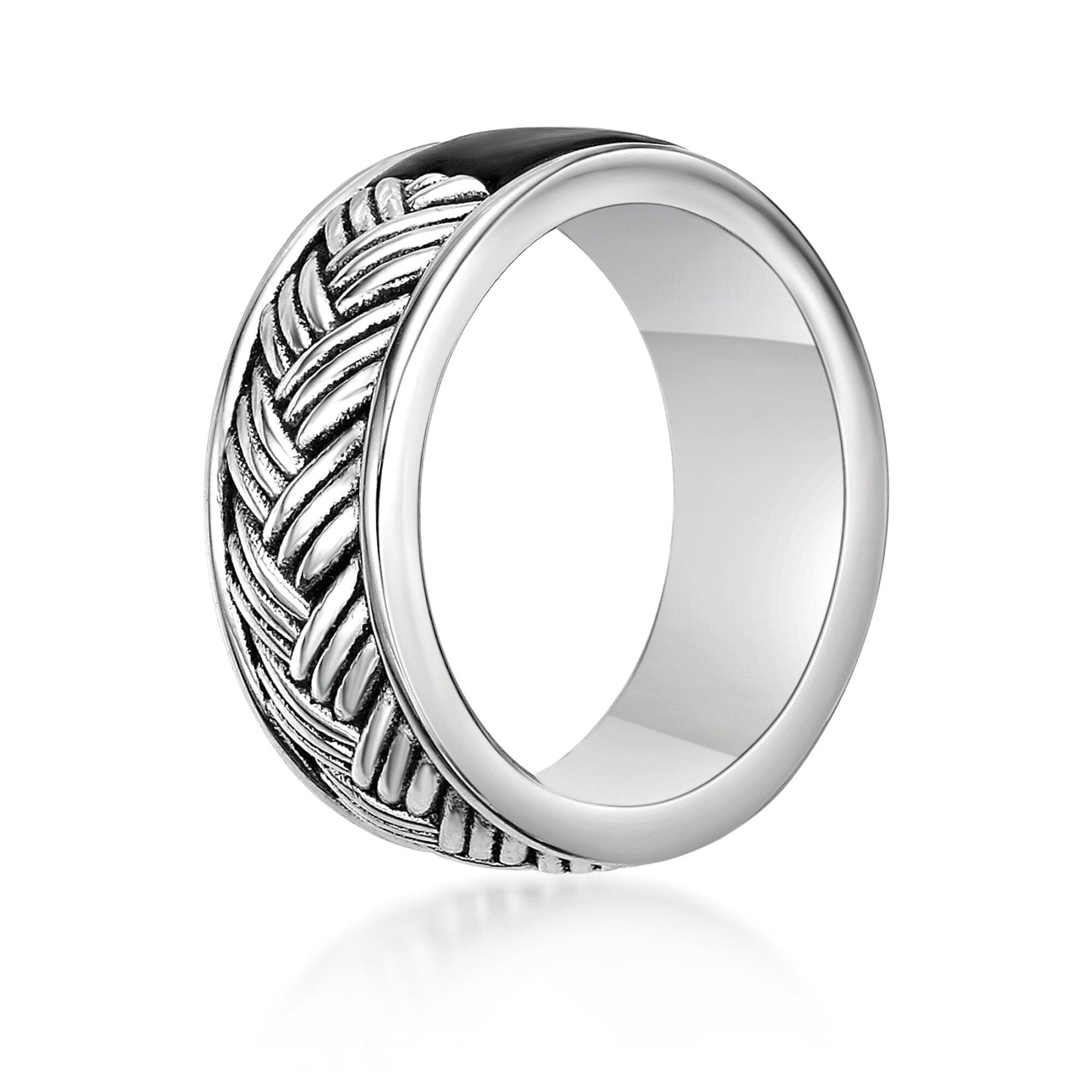 Men's Black Onyx Woven Band in Sterling Silver
