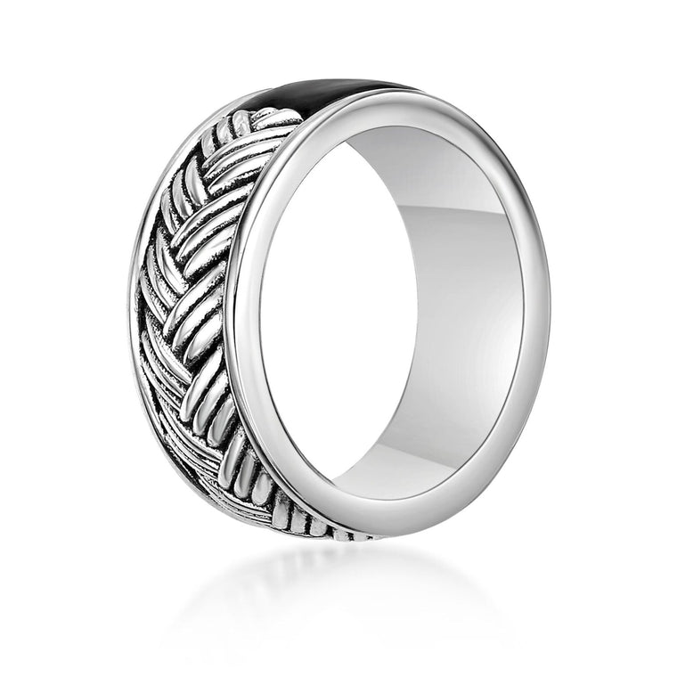 Men's Black Onyx Woven Band in Sterling Silver