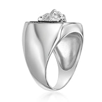 Lion's Head Statement Ring with Black Agate in Sterling Silver