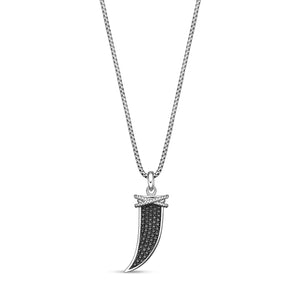 Black Spinel Fang Pendant in Sterling Silver, 24"