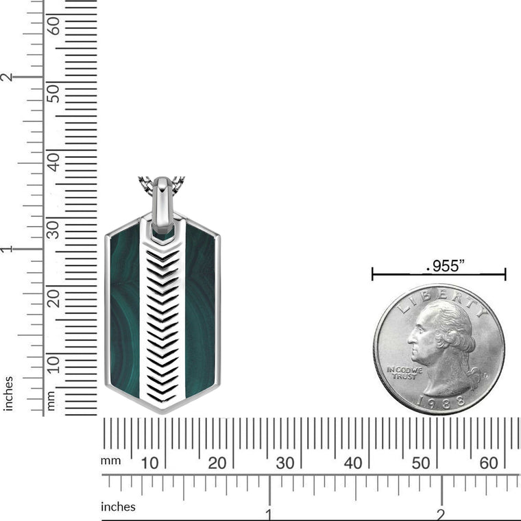 Chevron Malachite Dog Tag Pendant in Sterling Silver, 24"