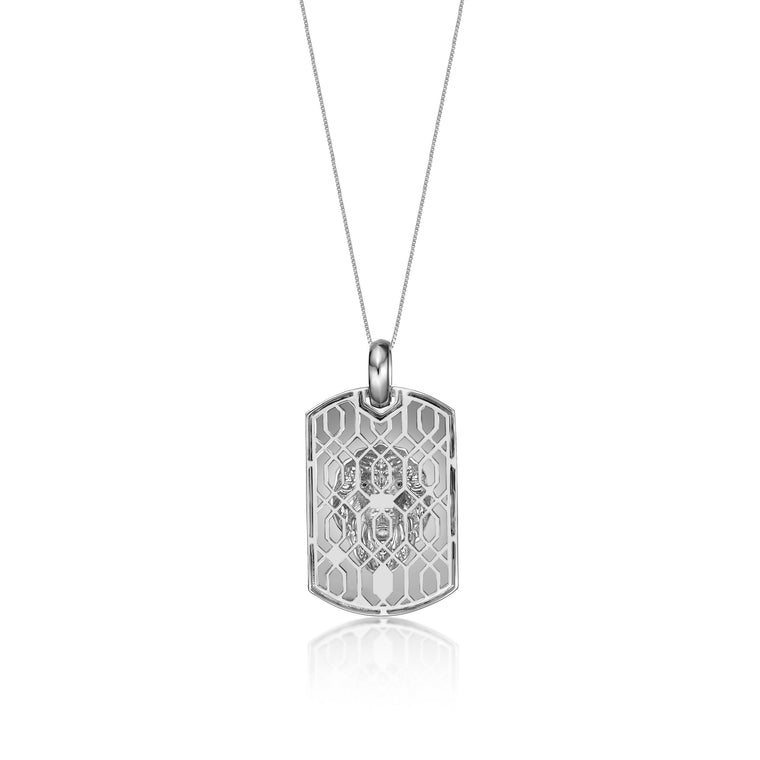 Lion's Head Dog Tag Pendant with 0.018 cttw Black Diamonds in Sterling Silver, 24"