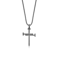 0.75 cttw Black Diamond Nail Cross Pendant in Sterling Silver, 24"