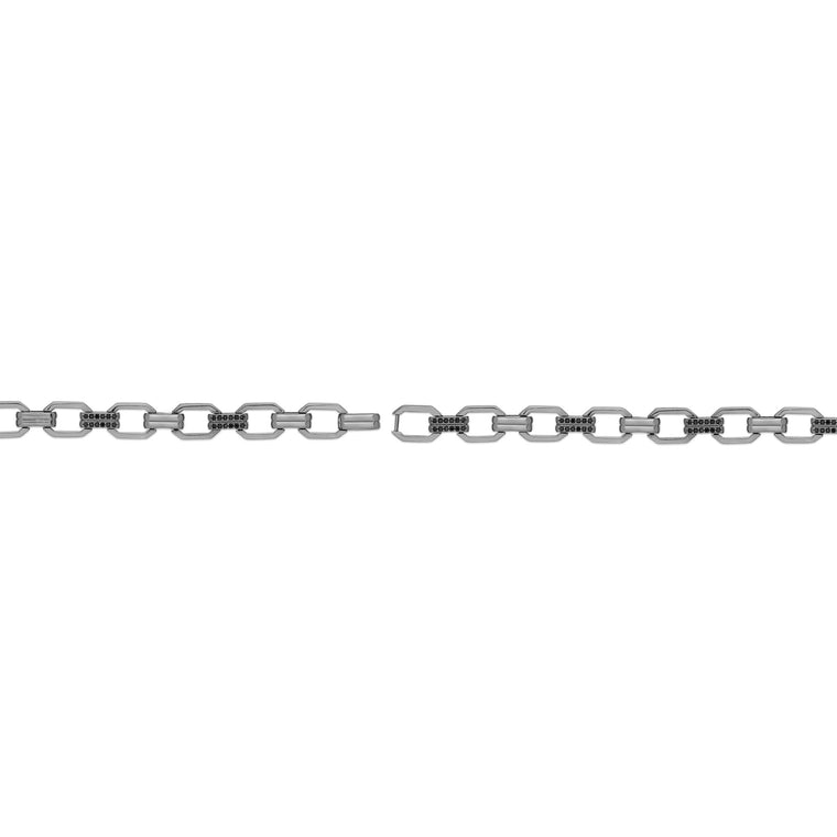 Black Spinel Link Bracelet in Sterling Silver, 9.75"