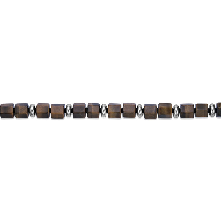 Tiger Eye Hexagon Chunky Beaded Bracelet in Sterling Silver, 8"