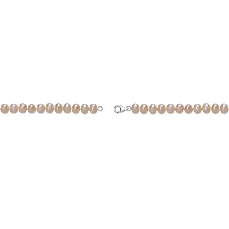 Peach Pearl Necklace with Sterling Silver, 16"
