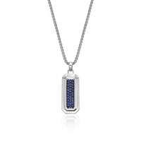 Reversible Lapis Lazuli and Created Sapphire Dog Tag Pendant in Sterling Silver, 24"