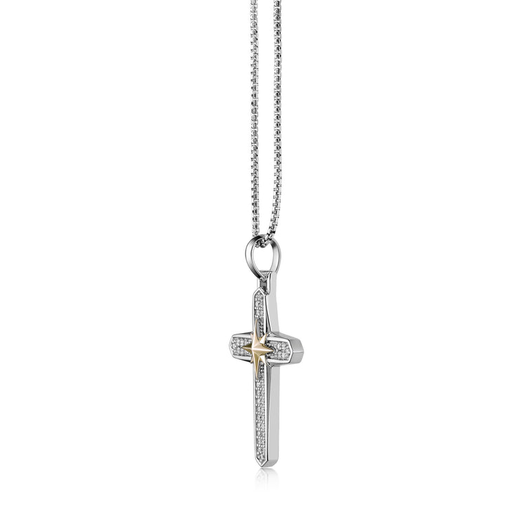 0.49 cttw Natural Diamond Cross Pendant in Sterling Silver, 24" 