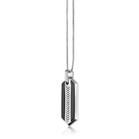 Chevron Black Onyx Dog Tag Pendant in Sterling Silver, 24"