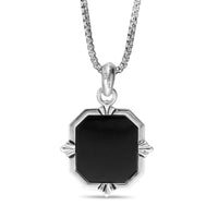 Cross Medalion Skull Pendant in Sterling Silver and Black Onyx, 24"