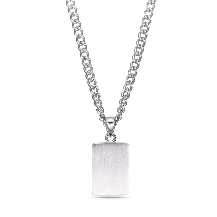 Black Agate Dog Tag Pendant in Sterling Silver, 24"