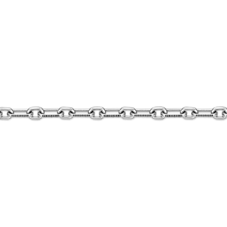 Paperclip Link Black Spinel Bracelet in Sterlin Silver, 8.5"