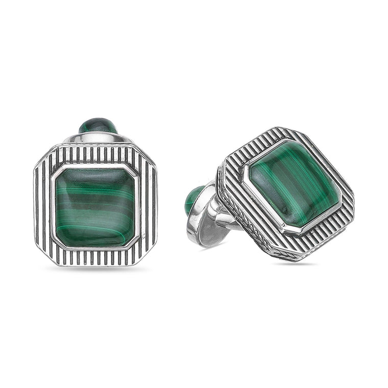 Square Malachite Cufflinks in Sterling Silver