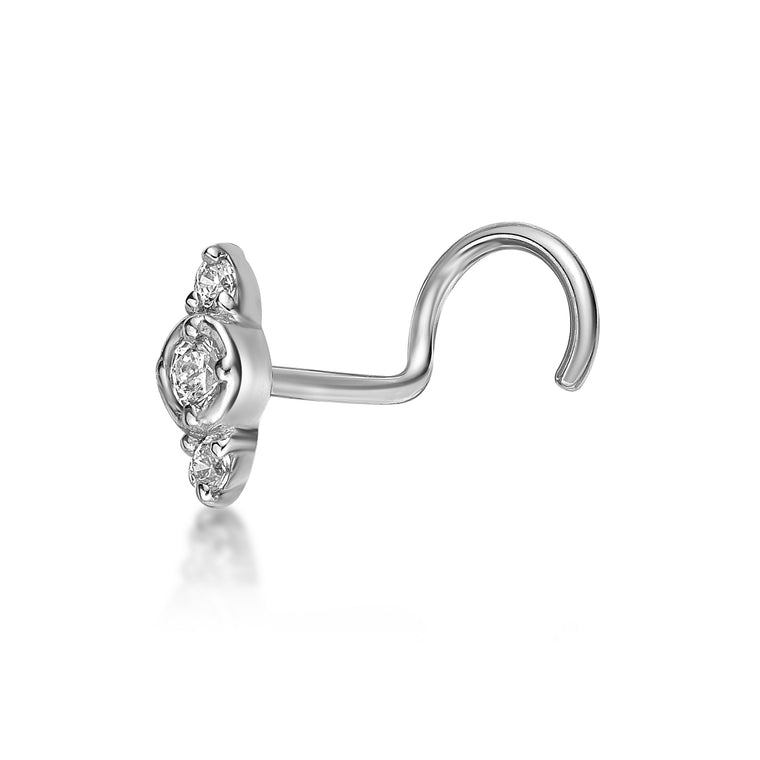 10K Gold Three-Stone Cubic Zirconia Nose Screw - 20G
