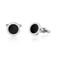 Round Black Resin Cufflinks in Stainless Steel