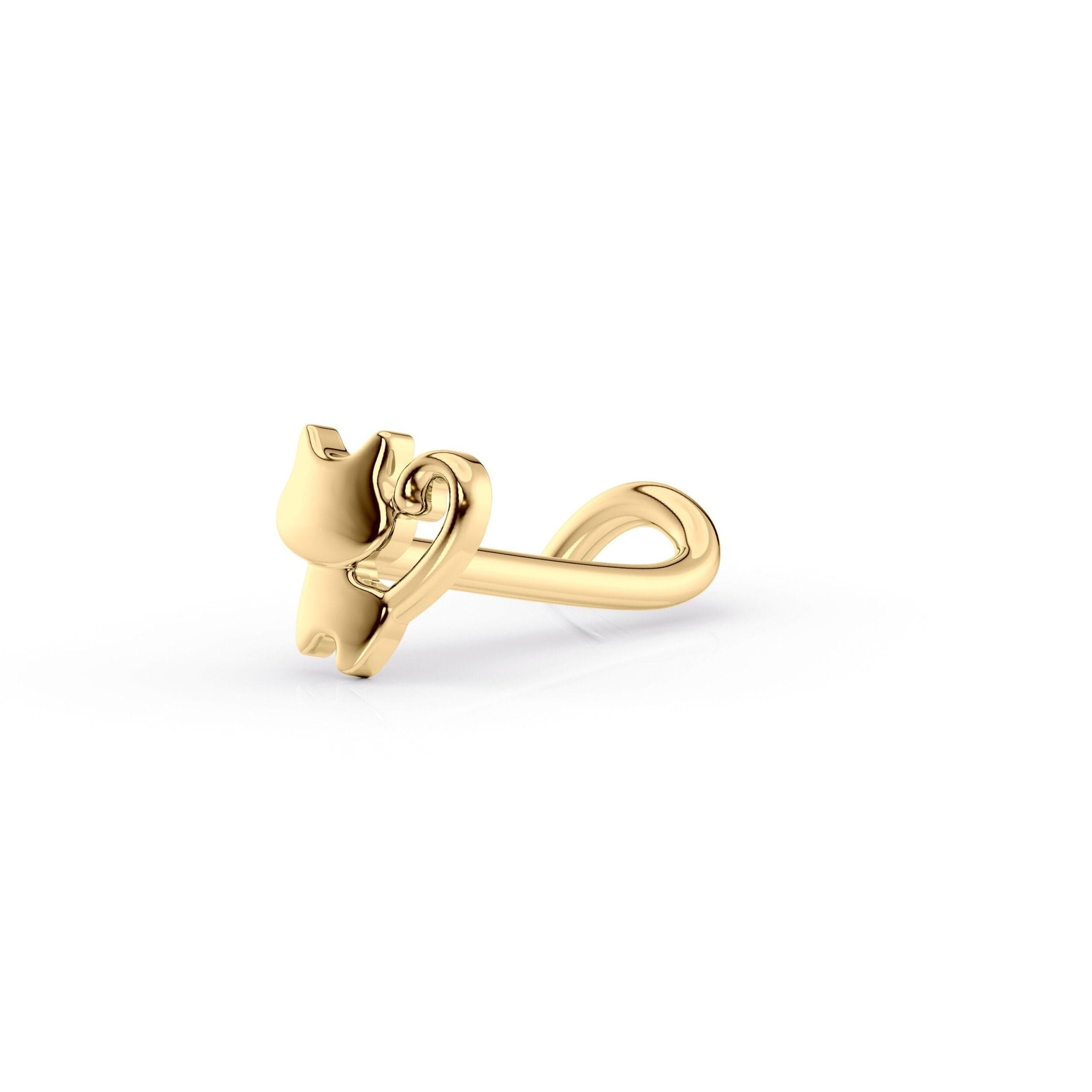 14K Cat Curved Nose Ring - 20G