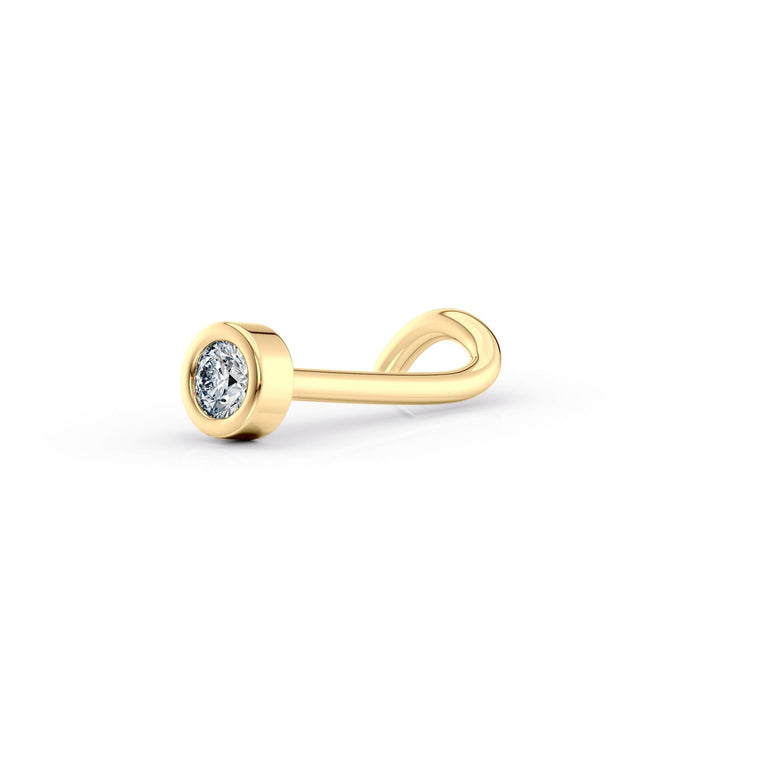 14K Bezel Set Cubic Zirconia Curved Nose Ring - 20G