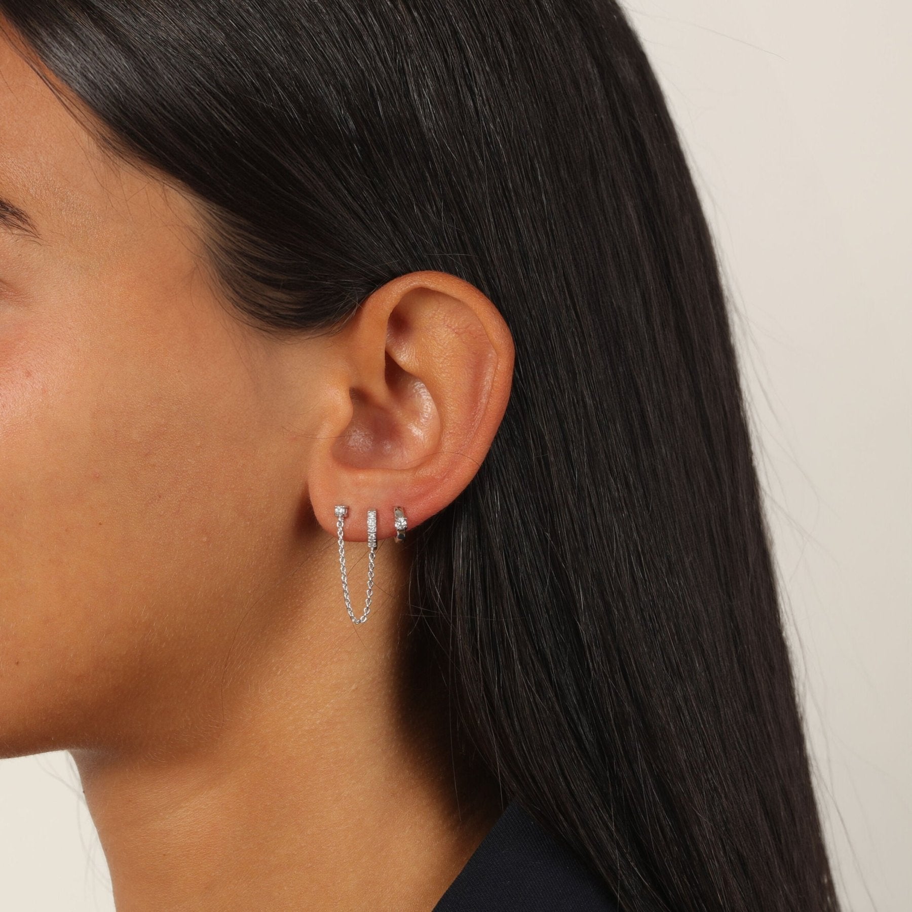 Lab Grown Diamond Chain Stud and Huggie Earring