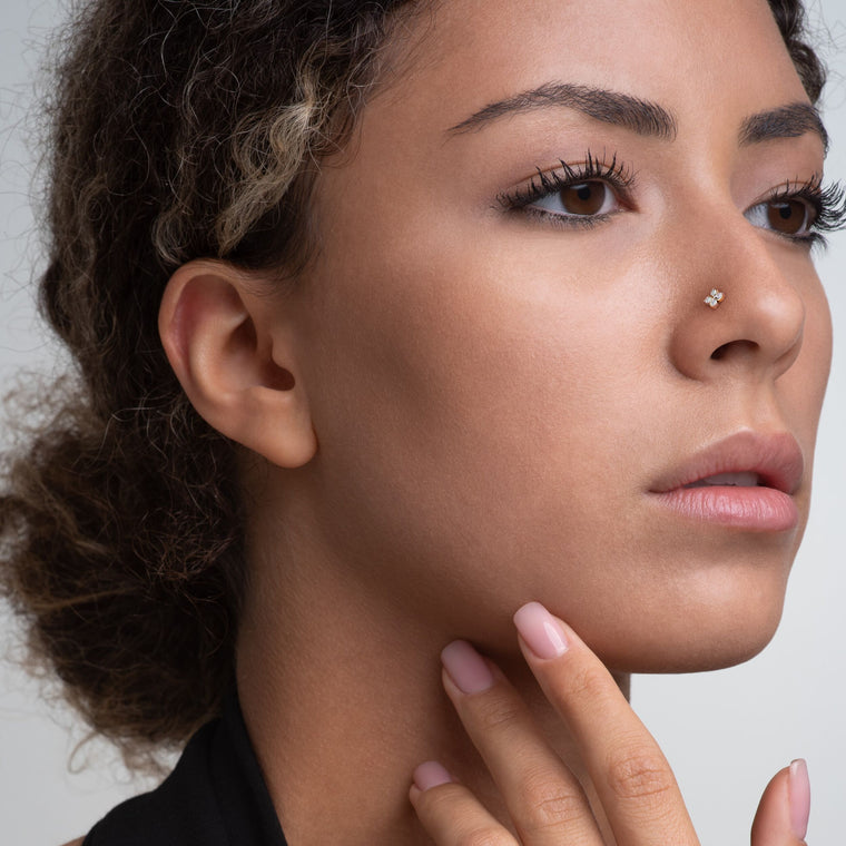20 G (0.8 mm) L-Shape Nose Ring in 14K Yellow Gold